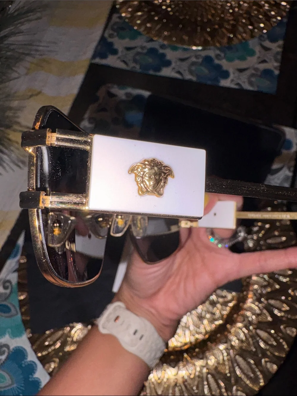Versace Gold Aviator Sunglasses with Dark Lenses